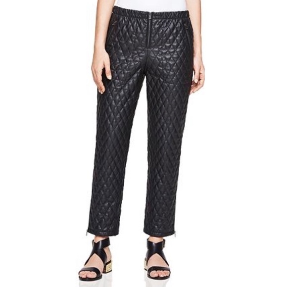 BCBG Max Azria faux leather high rise quilted straight leg pants black… - Picture 1 of 11